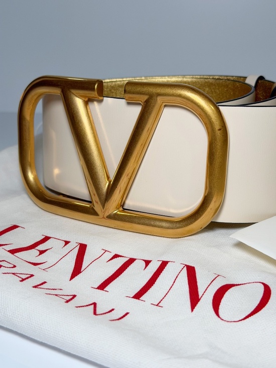 Valentino Garavani Reversible VLogo Waist Belt – White/Gold Leather main image 6